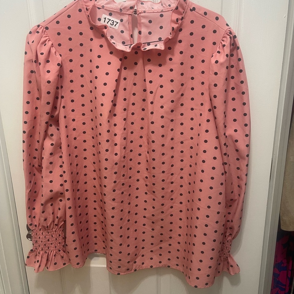 SHEIN Pink Blouse with Black Dots